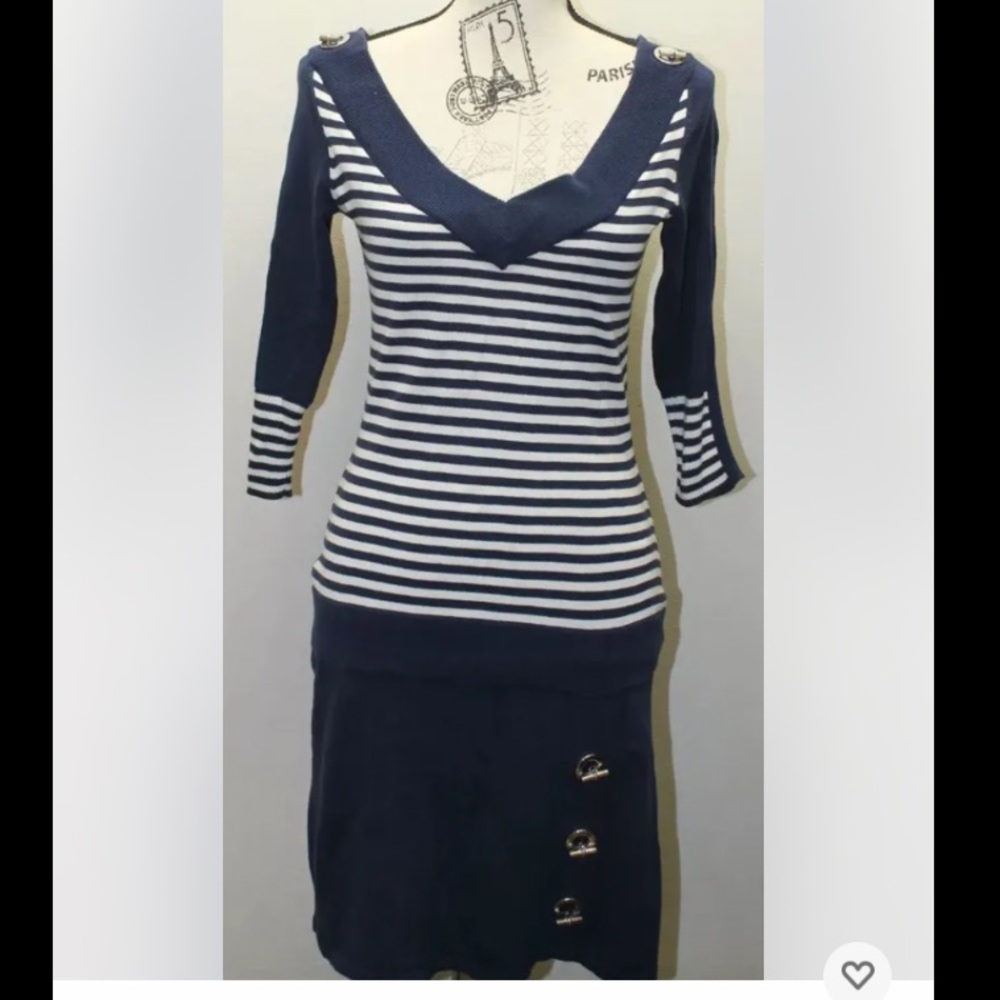 YUKA Nautical Women Dress Blue 100% Cotton Cruise Toggle Small Holiday